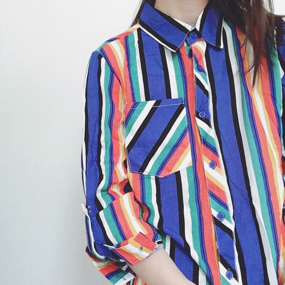 💛NWT rainbow stripe button-down shirt dress - Picture 2 of 7